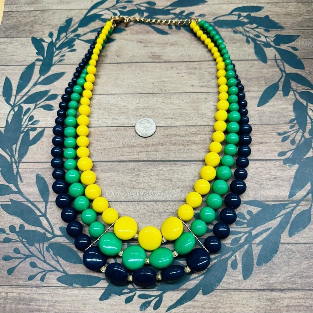 Charming Charlie Blue Yellow Green Multistrand Beaded Necklace 18 In B3‎